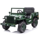 JOKO Elektrické autíčko Vojenský Jeep Willys, kožené sedadlo, penové kolesá, tmavo zelené