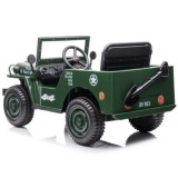 JOKO Elektrické autíčko Vojenský Jeep Willys, kožené sedadlo, penové kolesá, tmavo zelené