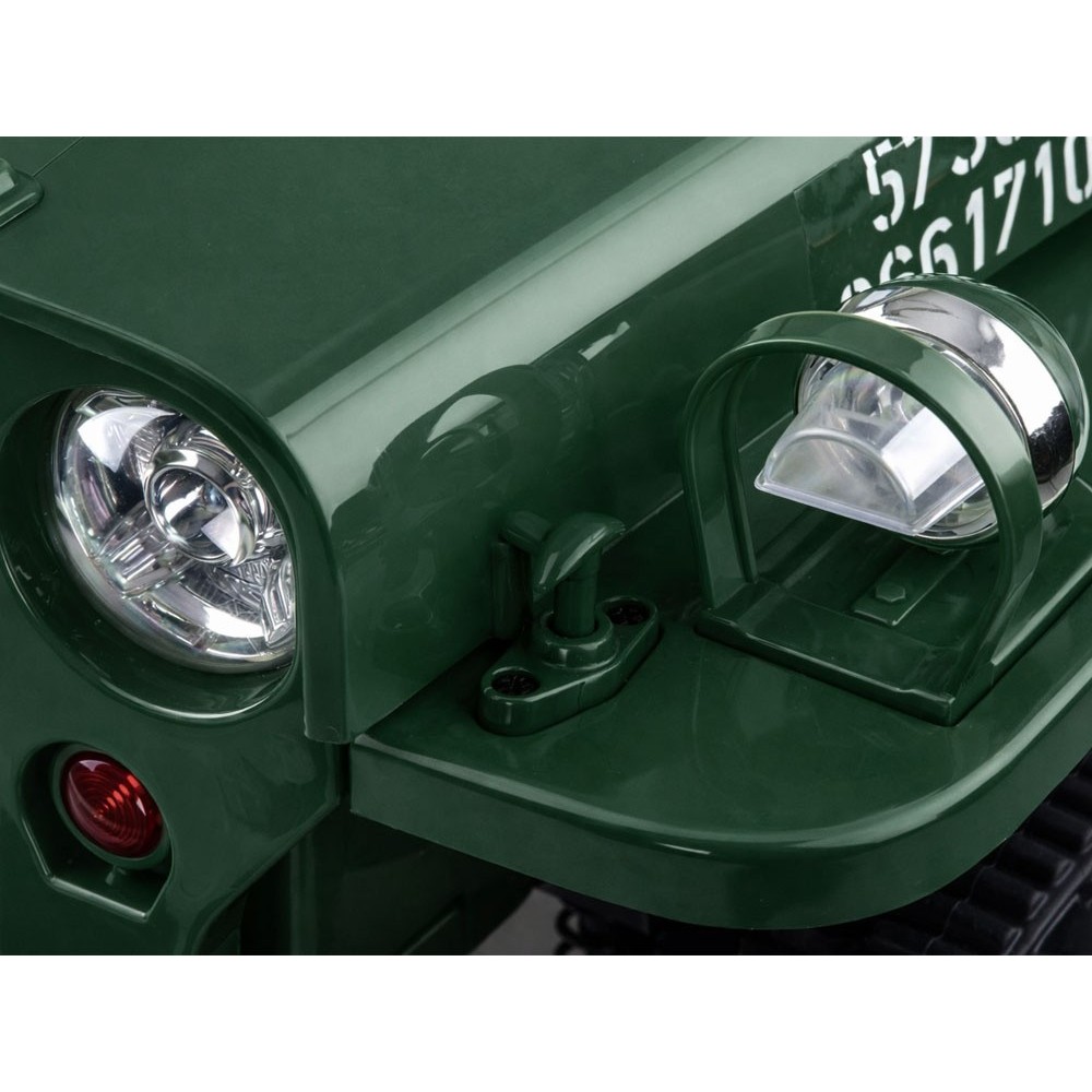 JOKO Elektrické autíčko Vojenský Jeep Willys, kožené sedadlo, penové kolesá, tmavo zelené