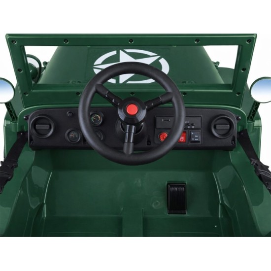 JOKO Elektrické autíčko Vojenský Jeep Willys, kožené sedadlo, penové kolesá, tmavo zelené