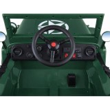 JOKO Elektrické autíčko Vojenský Jeep Willys, kožené sedadlo, penové kolesá, tmavo zelené