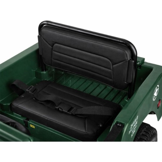 JOKO Elektrické autíčko Vojenský Jeep Willys, kožené sedadlo, penové kolesá, tmavo zelené