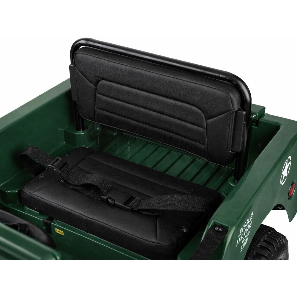 JOKO Elektrické autíčko Vojenský Jeep Willys, kožené sedadlo, penové kolesá, tmavo zelené