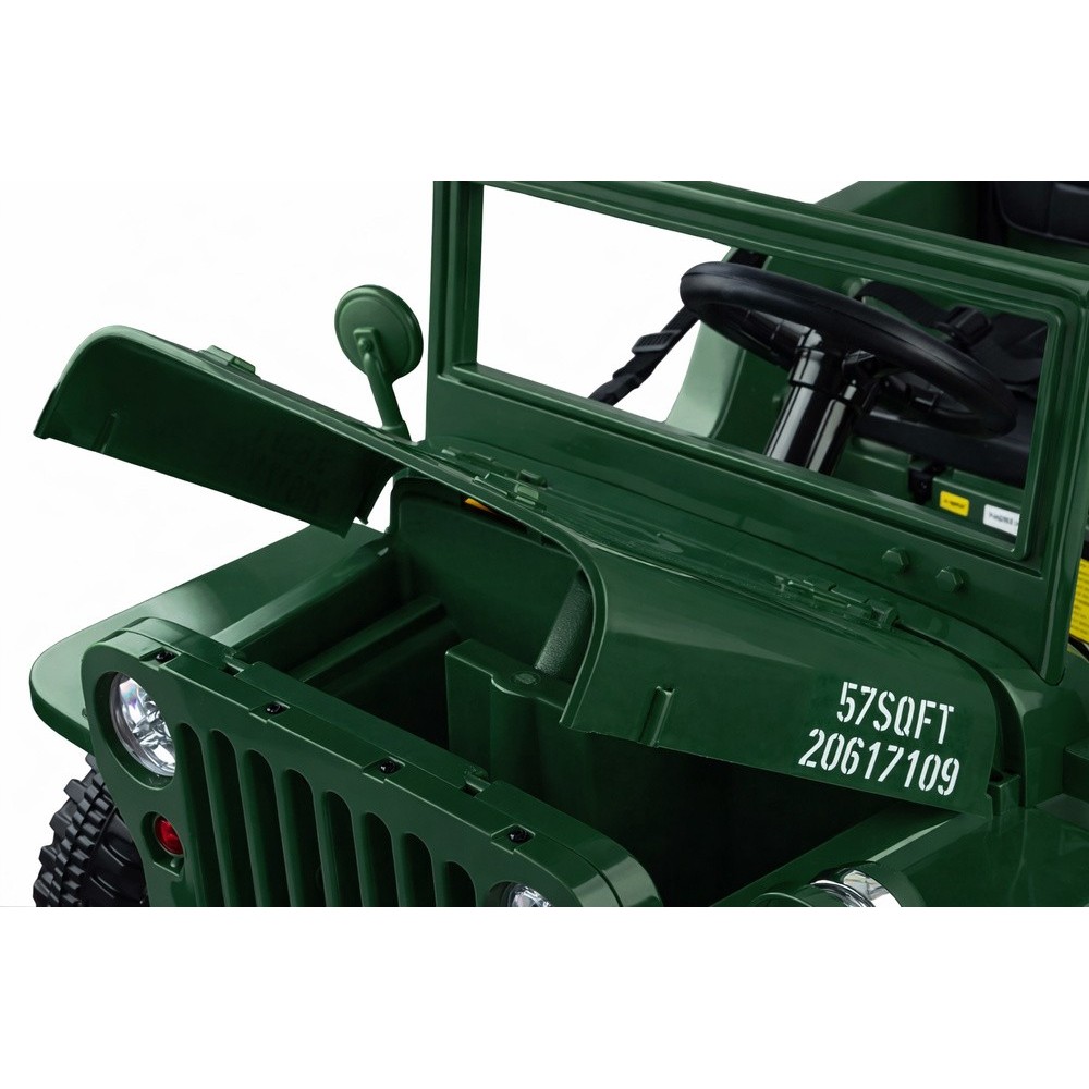 JOKO Elektrické autíčko Vojenský Jeep Willys, kožené sedadlo, penové kolesá, tmavo zelené