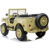 JOKO Elektrické autíčko Vojenský Jeep 4x4, trojmiestny, penové kolesá, kožené sedadlo + lopata, hnedý