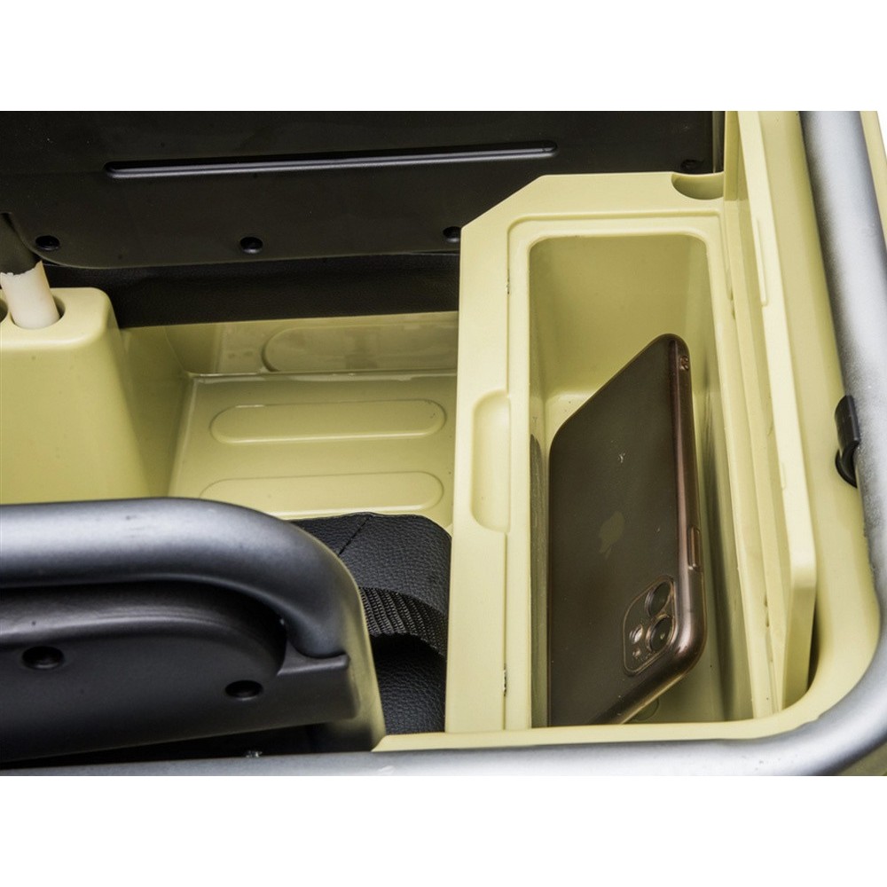 JOKO Elektrické autíčko Vojenský Jeep 4x4, trojmiestny, penové kolesá, kožené sedadlo + lopata, hnedý