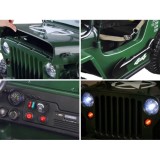 JOKO Elektrické autíčko Vojenský Jeep 4x4, trojmiestny, penové kolesá, kožené sedadlo + lopata, hnedý