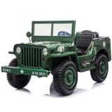 JOKO Elektrické autíčko Vojenský Jeep 4x4, trojmiestny, penové kolesá, kožené sedadlo + lopata, zelené