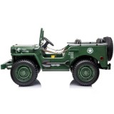 JOKO Elektrické autíčko Vojenský Jeep 4x4, trojmiestny, penové kolesá, kožené sedadlo + lopata, zelené