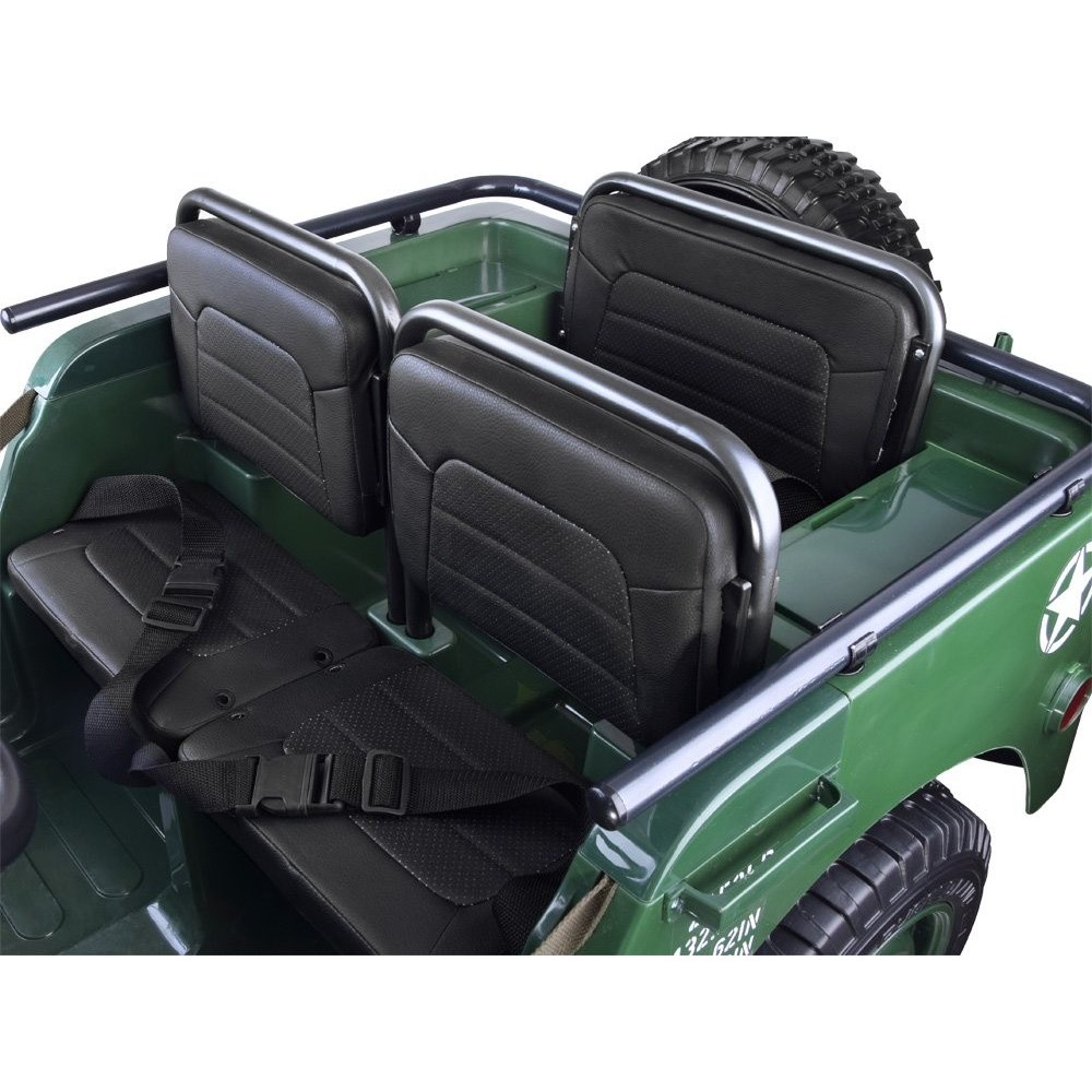 JOKO Elektrické autíčko Vojenský Jeep 4x4, trojmiestny, penové kolesá, kožené sedadlo + lopata, zelené
