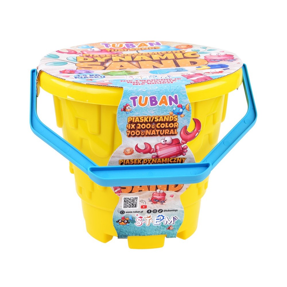 TUBAN Kineticky piesok 1,5kg + 4 formičky, Tuban Dynamic sand - Plážový set s vedrom