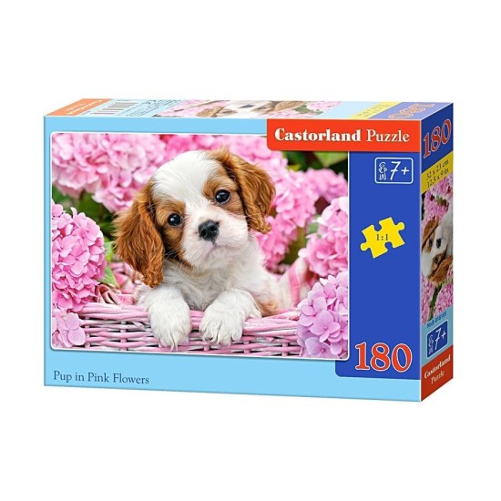 Castorland, Puzzle Šteniatko v ružových kvetoch, 180 ks
