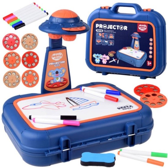 JOKO Detský Projektor v Kufríku so svetlom + 6 fixky, modrý