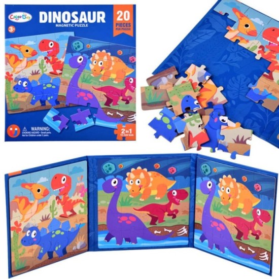 JOKO Magnetické Puzzle Magnetická Kniha Dinosaury 40ks, modrá