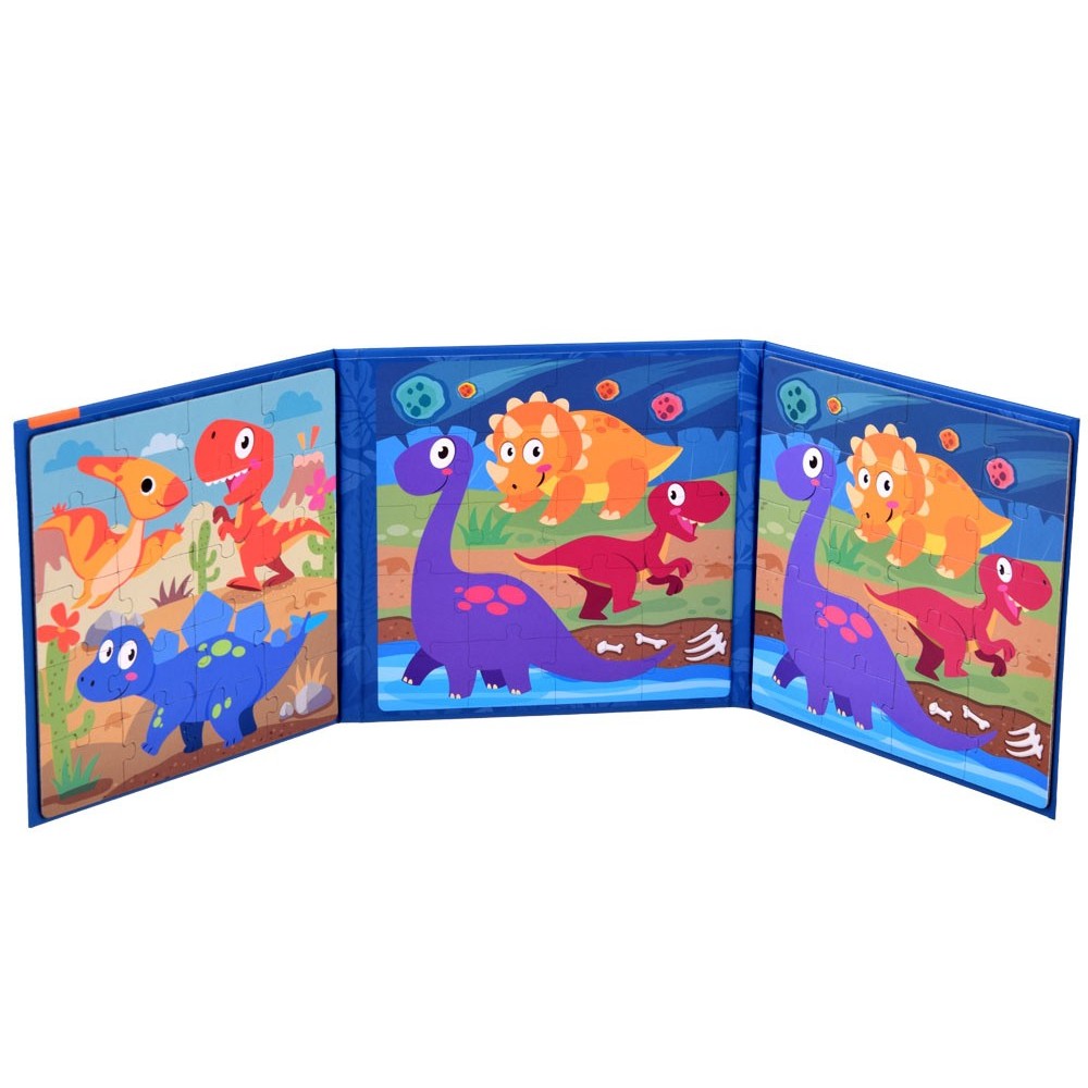 JOKO Magnetické Puzzle Magnetická Kniha Dinosaury 40ks, modrá