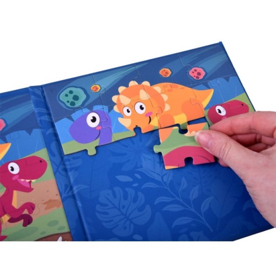 JOKO Magnetické Puzzle Magnetická Kniha Dinosaury 40ks, modrá