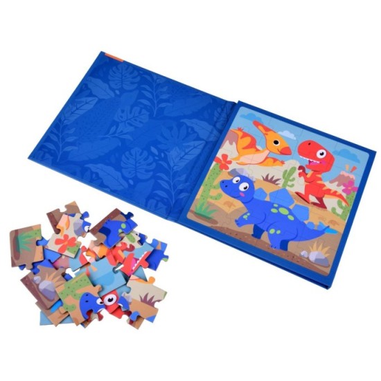 JOKO Magnetické Puzzle Magnetická Kniha Dinosaury 40ks, modrá