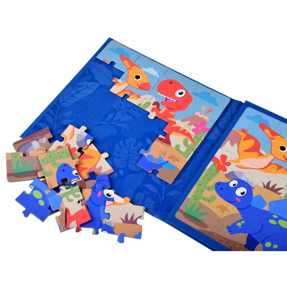 JOKO Magnetické Puzzle Magnetická Kniha Dinosaury 40ks, modrá