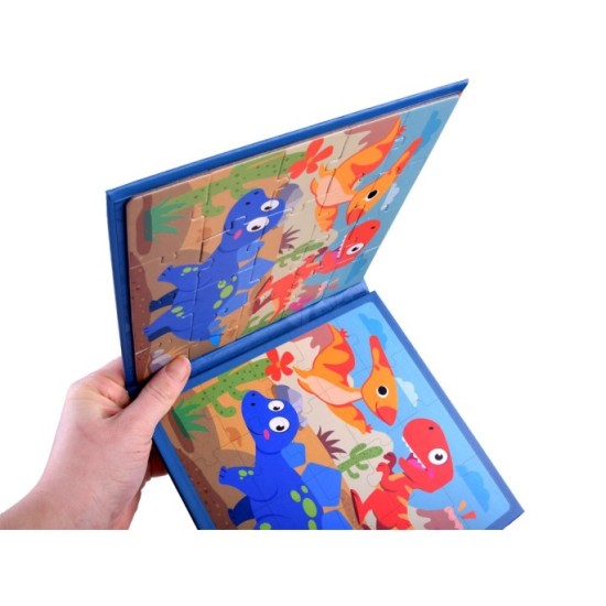 JOKO Magnetické Puzzle Magnetická Kniha Dinosaury 40ks, modrá