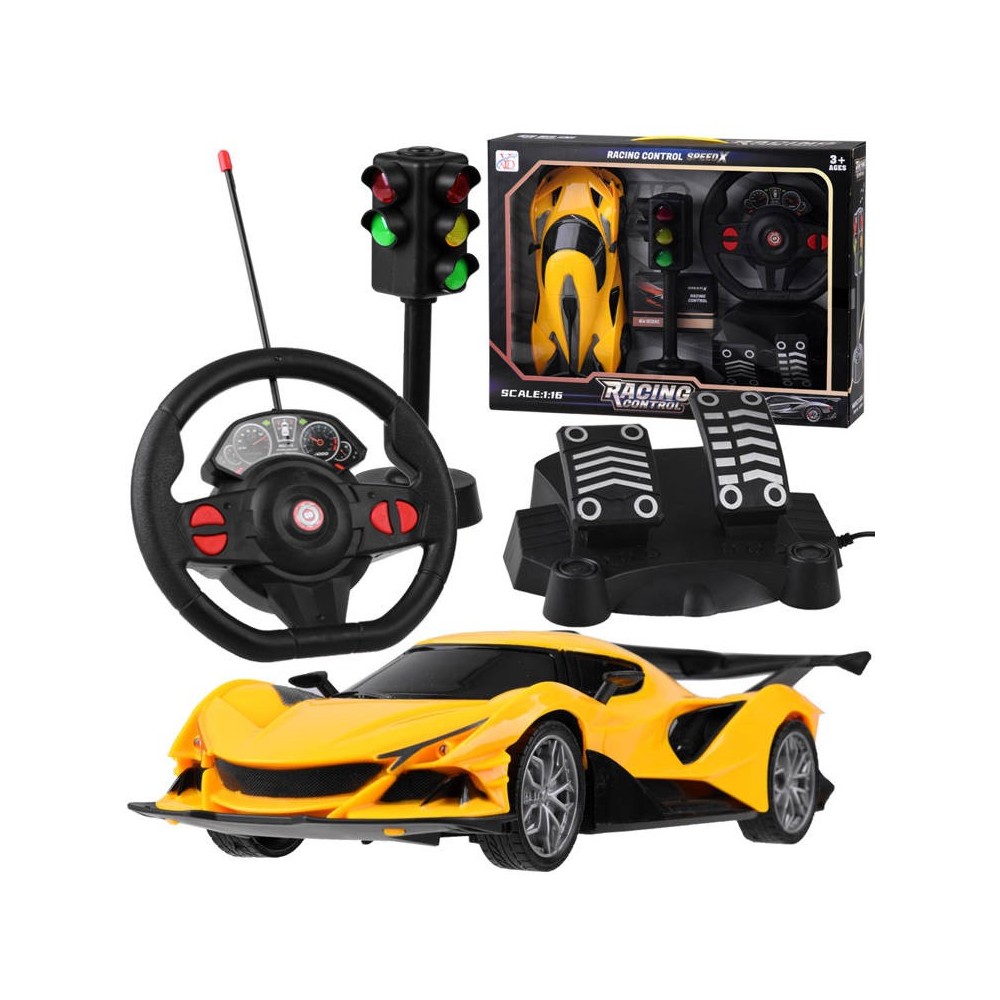 JOKO RC Auto s Plynovými Pedálmi + diaľkové ovládanie VOLANT a Semafór, žlté