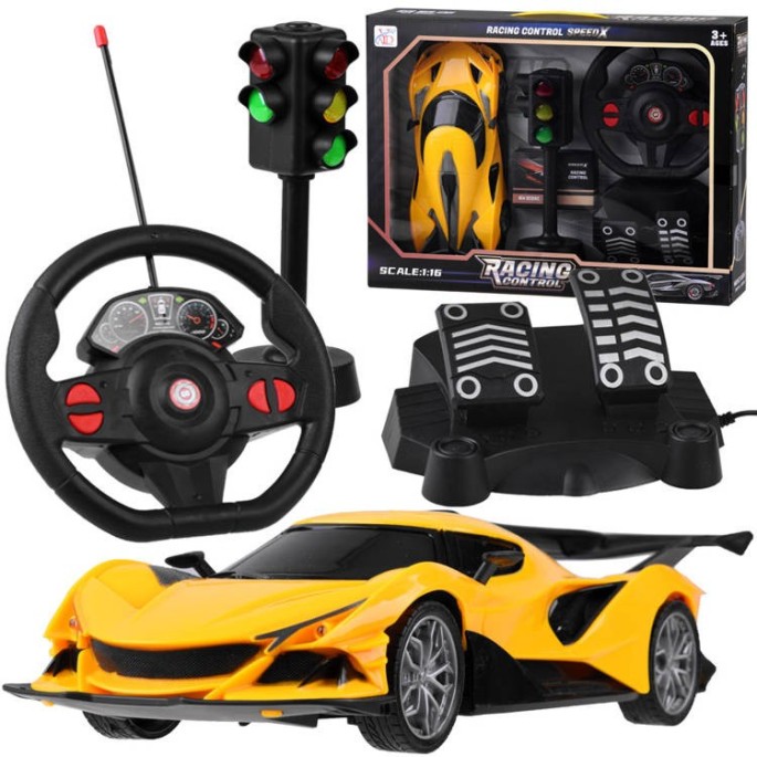 JOKO RC Auto s Plynovými Pedálmi + diaľkové ovládanie VOLANT a Semafór, žlté