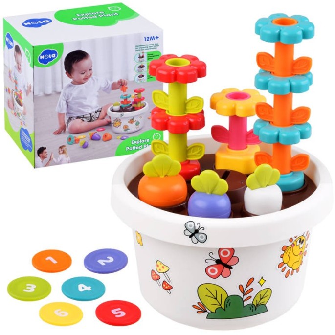 Holla Toys Interaktívna Sada Malý Záhradník s magnetickou mrkvou a s kvietkami + 6 žetónov, pre deti od 12 mesiacov