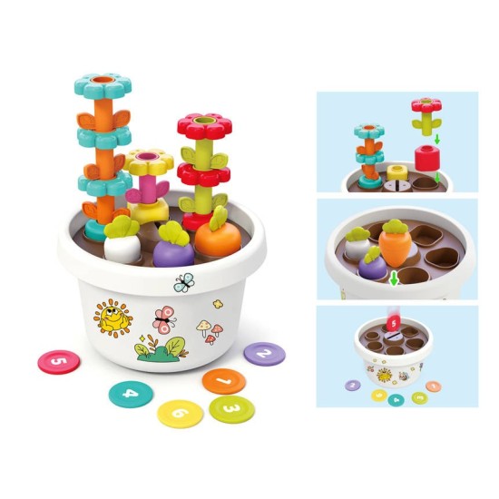 Holla Toys Interaktívna Sada Malý Záhradník s magnetickou mrkvou a s kvietkami + 6 žetónov, pre deti od 12 mesiacov
