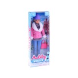 Anlily Bábika v ružovom Kabáte s kožušinou a čiapke + kabelka