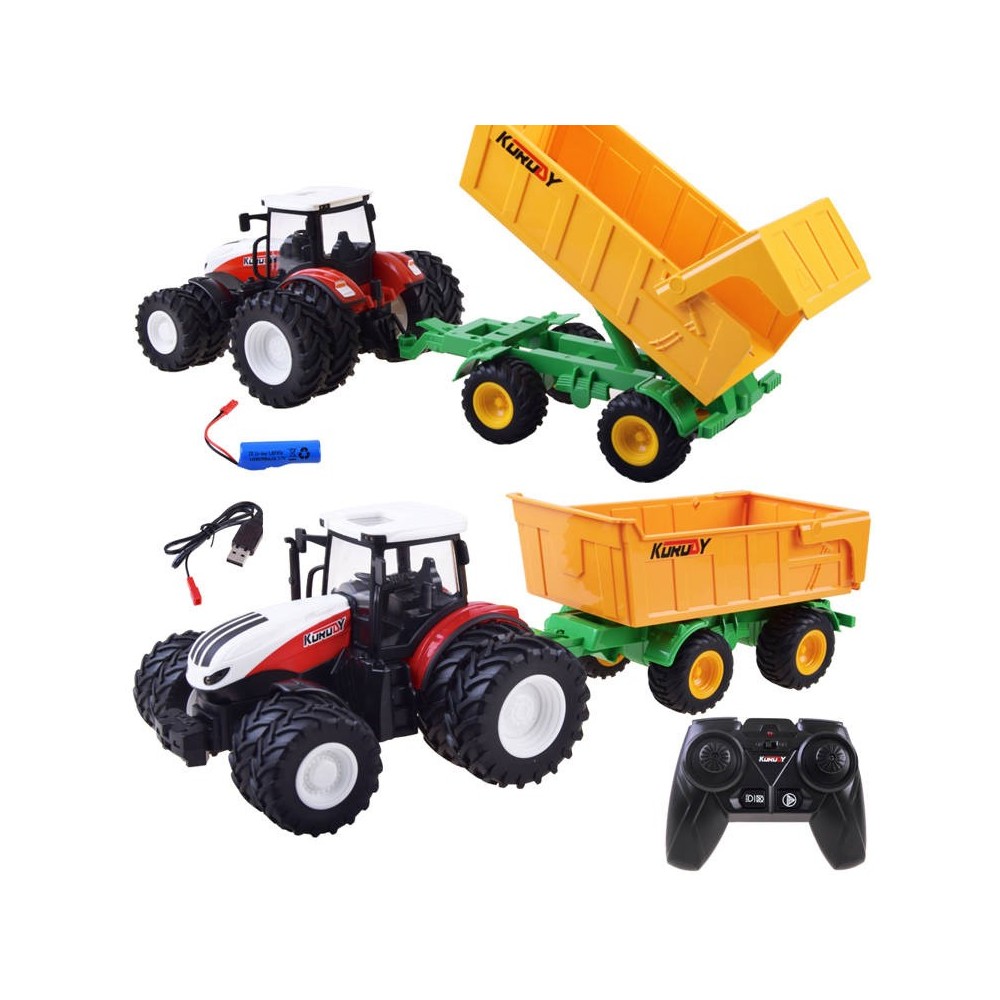 JOKO RC Traktor s Vlečkou na diaľkové ovládanie s vyklápacou vlečkou 42cm + svetlo, žltá vlečka