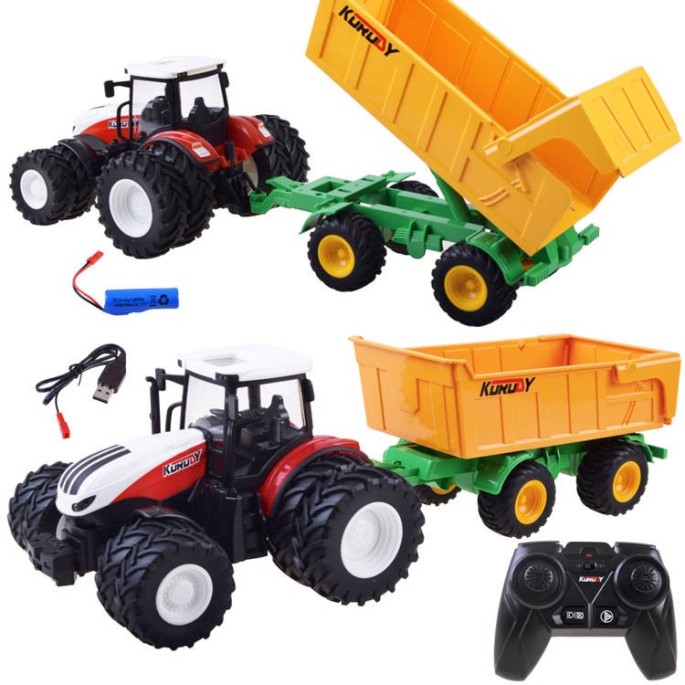JOKO RC Traktor s Vlečkou na diaľkové ovládanie s vyklápacou vlečkou 42cm + svetlo, žltá vlečka