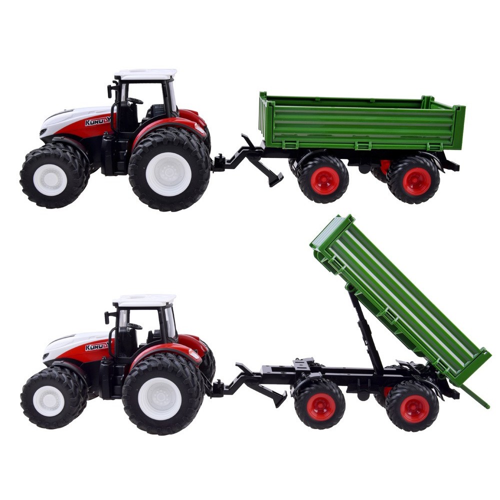 JOKO RC Traktor s Vlečkou na diaľkové ovládanie s vyklápacou vlečkou 42cm + svetlo, zelená vlečka