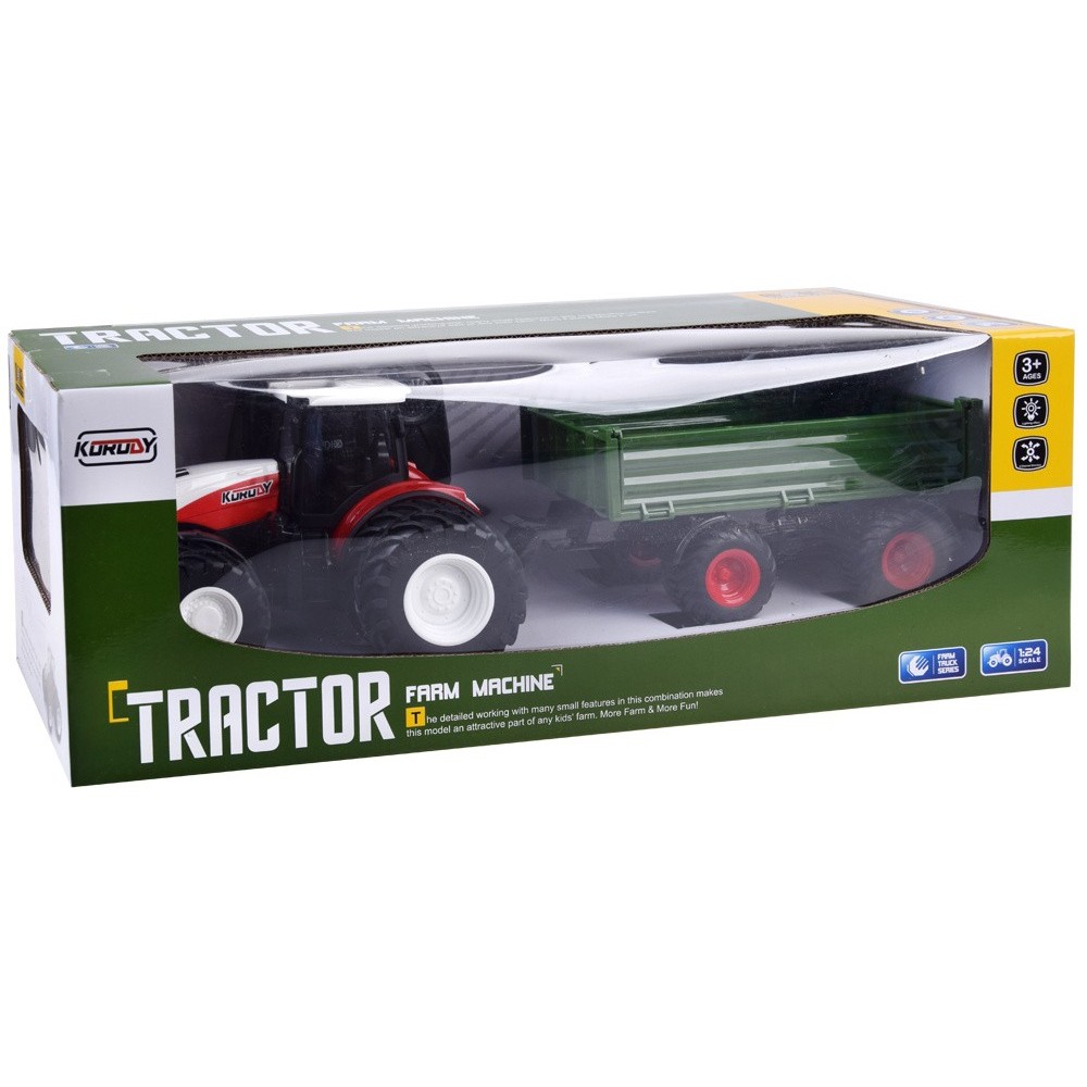 JOKO RC Traktor s Vlečkou na diaľkové ovládanie s vyklápacou vlečkou 42cm + svetlo, zelená vlečka