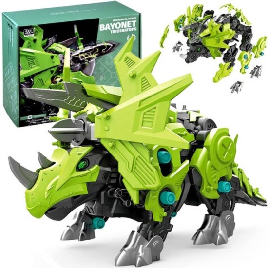 JOKO Stavebnica Dinosaurus Triceratops na batérie s pohybovými prvkami, model dinosaura, zelený
