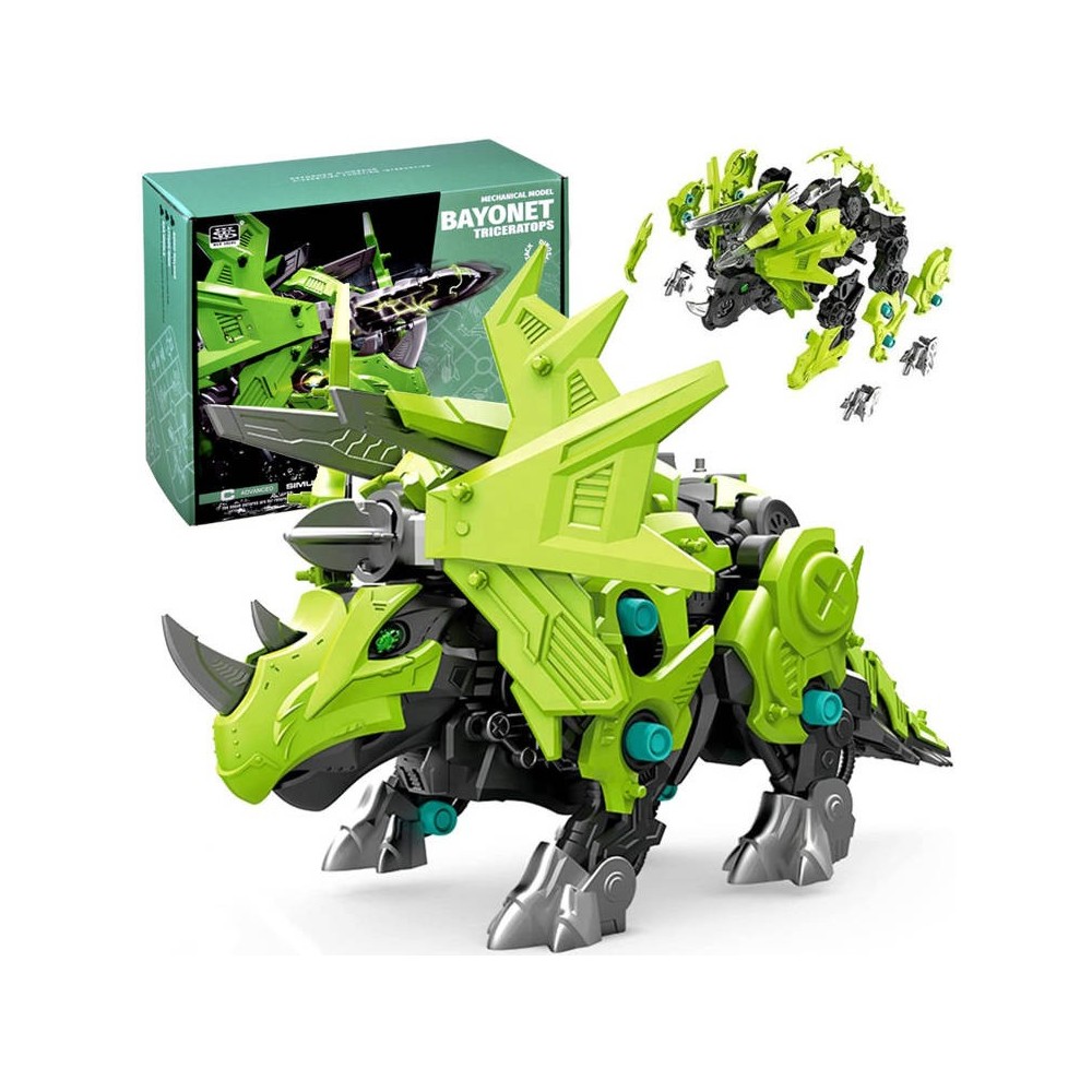 JOKO Stavebnica Dinosaurus Triceratops na batérie s pohybovými prvkami, model dinosaura, zelený