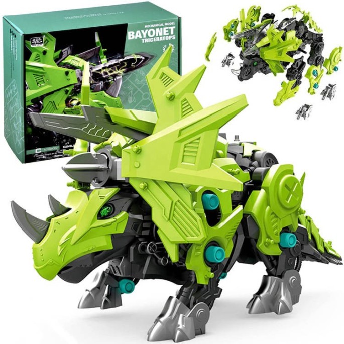 JOKO Stavebnica Dinosaurus Triceratops na batérie s pohybovými prvkami, model dinosaura, zelený