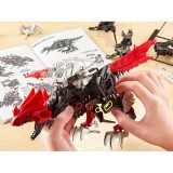 JOKO Stavebnica Dinosaurus RAPTOR na Batérie, s pohyblivými prvkami a Svietiacimi Očami, model dinosaura, červený