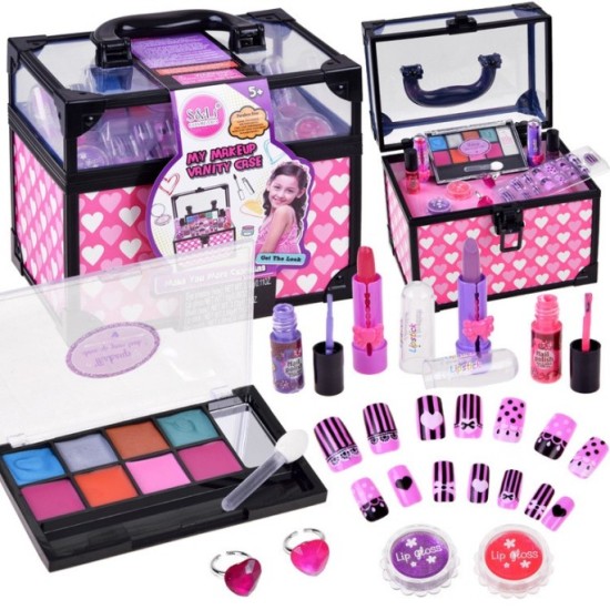 JOKO Detská Make Up sada + Laky na nechty + Umelé nechty + kozmetický kufrík + prstene