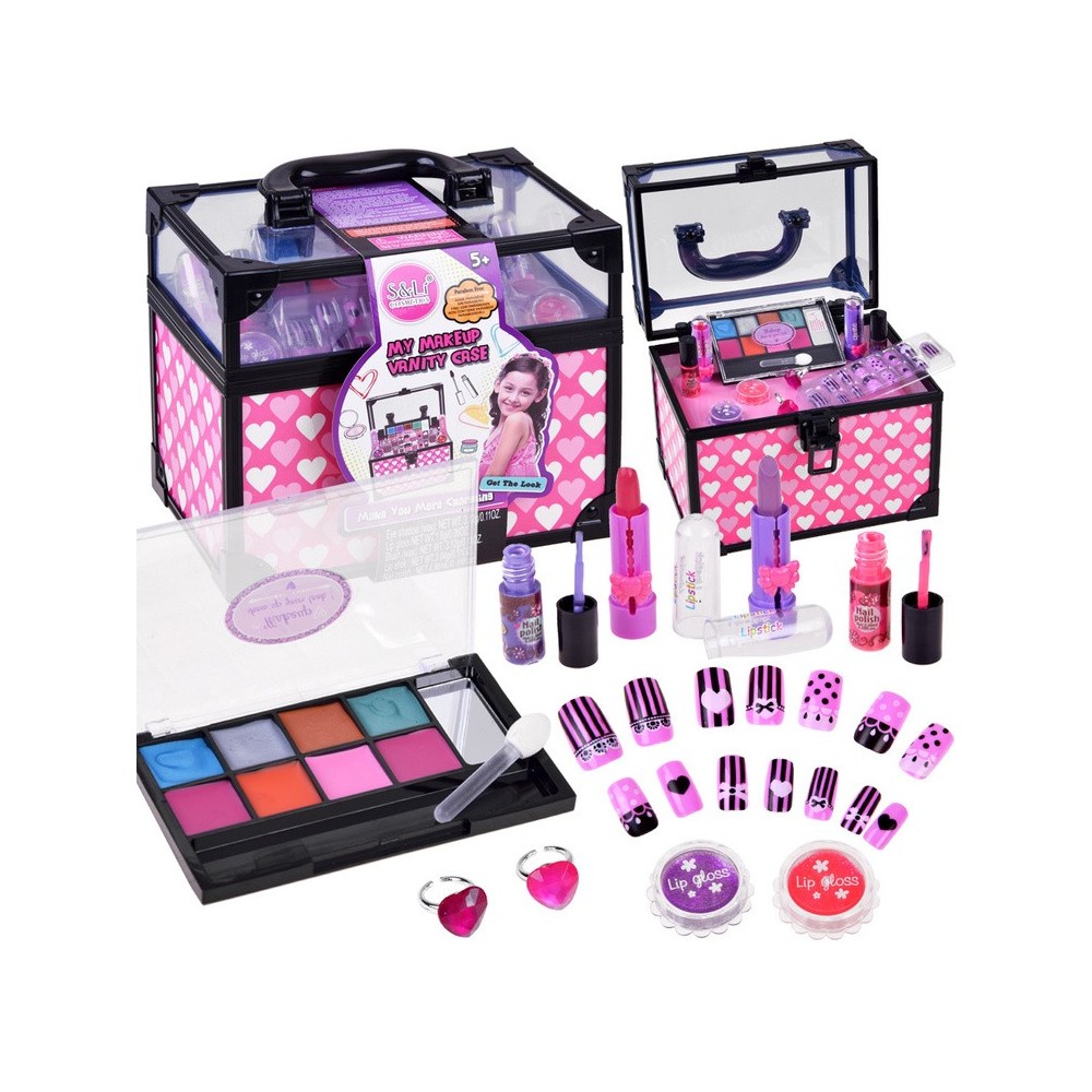 JOKO Detská Make Up sada + Laky na nechty + Umelé nechty + kozmetický kufrík + prstene