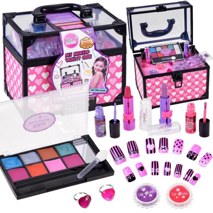 JOKO Detská Make Up sada + Laky na nechty + Umelé nechty + kozmetický kufrík + prstene