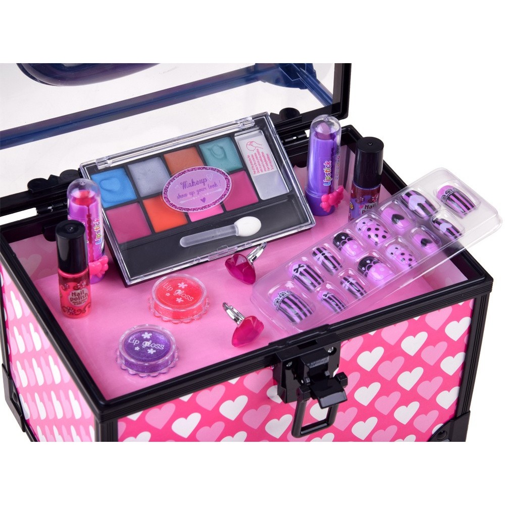 JOKO Detská Make Up sada + Laky na nechty + Umelé nechty + kozmetický kufrík + prstene