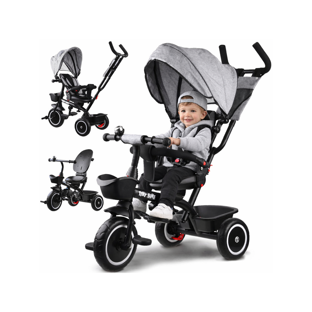 Tiny Bike Detský bicykel, trojkolka 3v1 od 6 mesiacov do 5 rokov, sivý