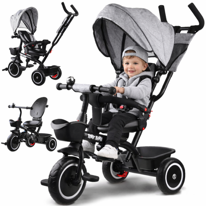 Tiny Bike Detský bicykel, trojkolka 3v1 od 6 mesiacov do 5 rokov, sivý