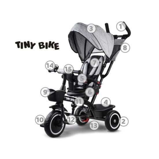 Tiny Bike Detský bicykel, trojkolka 3v1 od 6 mesiacov do 5 rokov, sivý