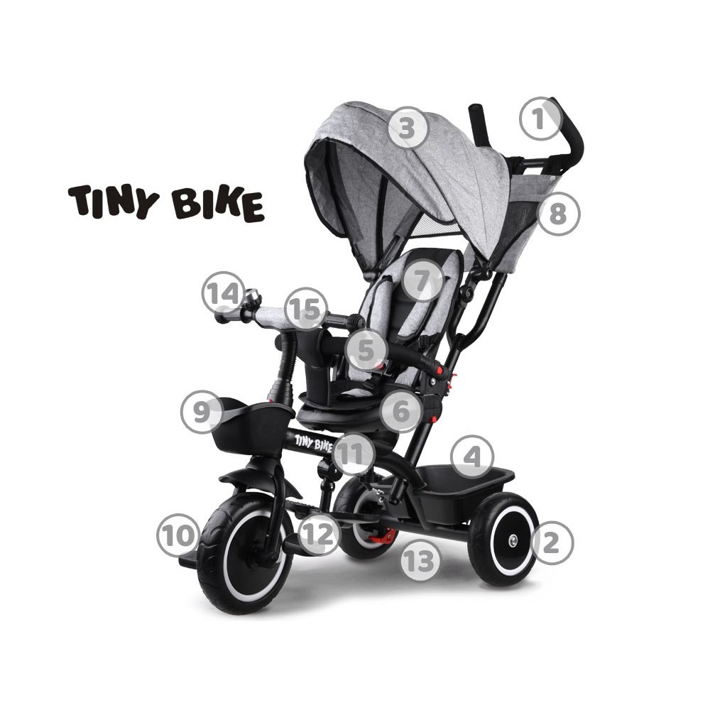 Tiny Bike Detský bicykel, trojkolka 3v1 od 6 mesiacov do 5 rokov, sivý