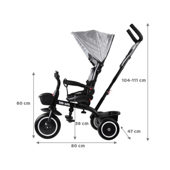 Tiny Bike Detský bicykel, trojkolka 3v1 od 6 mesiacov do 5 rokov, sivý