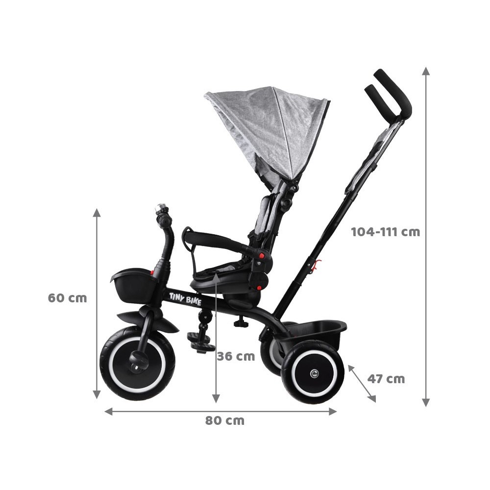 Tiny Bike Detský bicykel, trojkolka 3v1 od 6 mesiacov do 5 rokov, sivý