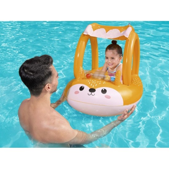 Bestway Detský Nafukovací čln Líška so strieškou, slnečnou clonou UV Careful + loptičky