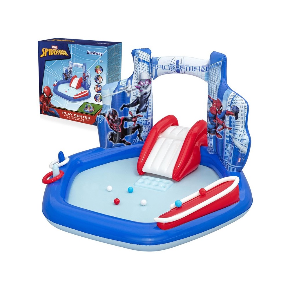 Bestway 98793 Detský Nafukovací Bazén Spiderman Marvel so šmýkačkou, fontánou a loptičkami