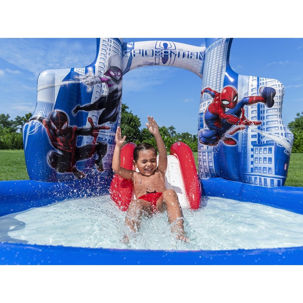 Bestway 98793 Detský Nafukovací Bazén Spiderman Marvel so šmýkačkou, fontánou a loptičkami