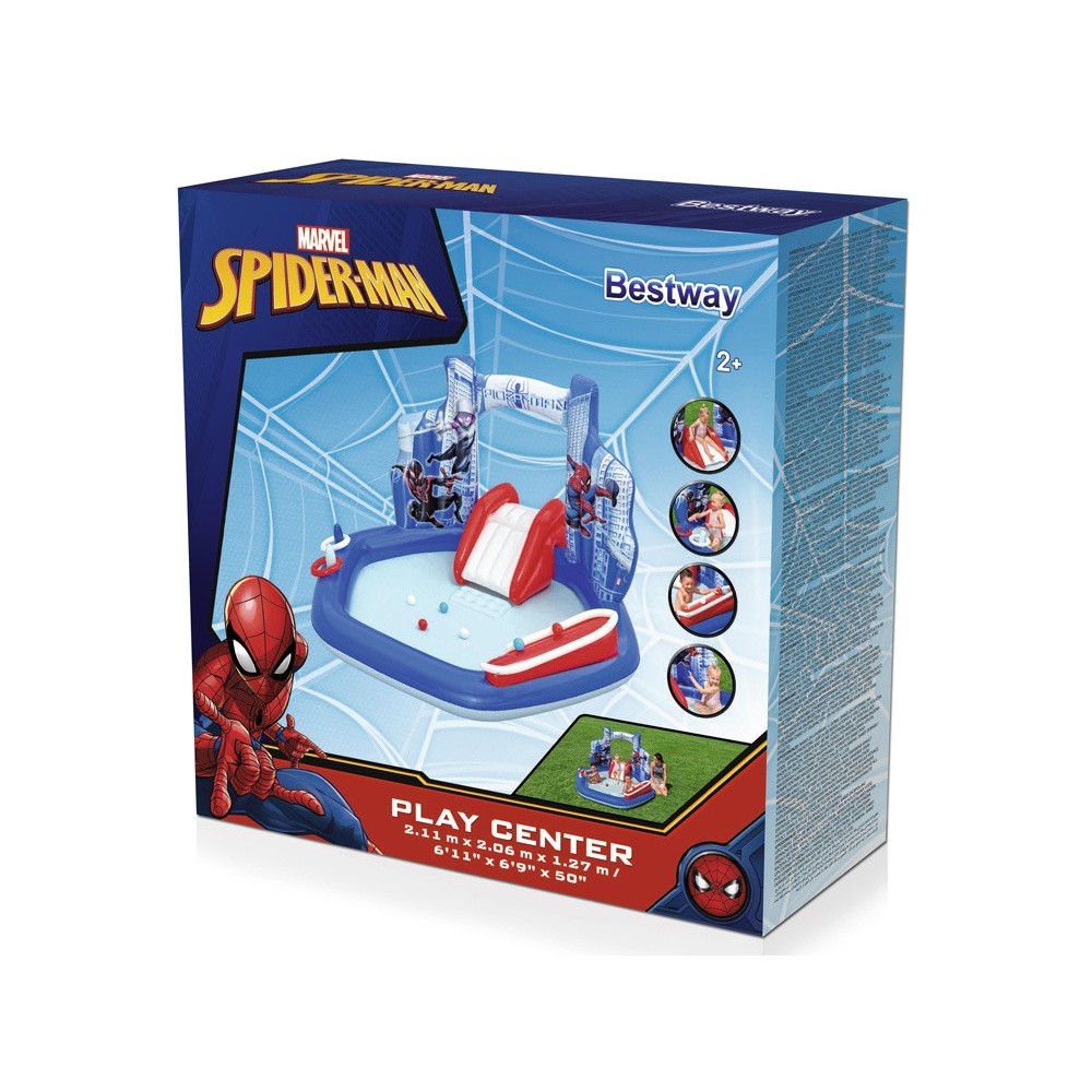 Bestway 98793 Detský Nafukovací Bazén Spiderman Marvel so šmýkačkou, fontánou a loptičkami